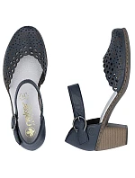 Dámské kožené sandály na jehlovém podpatku pohodlné ažurové tmavě modré Rieker 40902-14 Dámské kožené sandály na jehlovém podpatku pohodlné ažurové tmavě modré Rieker 40902-14