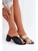 Kožené Dámské Klapky Na Podpatku Maciejka Černozlaté 06943-25