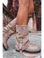 Dámské kozačky s ohrnutým svrškem a s přezkou Minelle – khaki