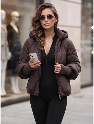 Dámská zimní prošívaná bunda s kapucí, hnědá, FashionStreet TY5896 Dámská zimní prošívaná bunda s kapucí, hnědá, FashionStreet TY5896