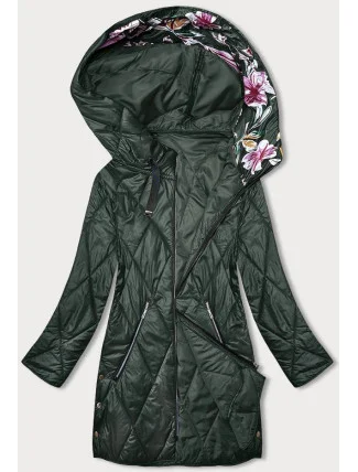 Zelená dámská bunda s ozdobnou kapucí (B8215-10) Zelená dámská bunda s ozdobnou kapucí (B8215-10)
