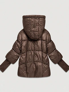 Dámská bunda s pletenými manžetami, oversize, hnědá (B6078-14)