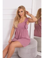 Šaty s volánky na bocích tmavě růžové