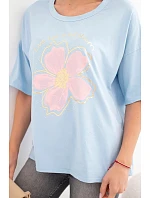 Dámská bavlněná oversize halenka s květinovým potiskem modrá