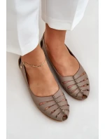 Zazoo 10009 Pohodlné dámské kožené baleríny tmavě béžové