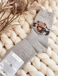 Teplé bavlněné ponožky s medvídkem, šedé