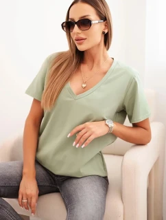 Dámská bavlněná blůza s výstřihem do V a krátkým rukávem tmavě mátová