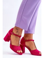 Semišové sandály na vysokém podpatku s kubickými zirkony Fuchsié Aniya