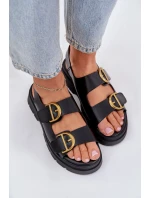 Eko Kožené Sandály S Přezkami Černé Vulinea