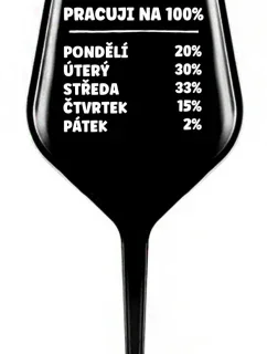 PRACUJI NA 100% - černá nerozbitná sklenice na víno 470 ml
