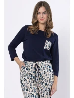 Dámské pyžamo WICTORIA 1664 Tmavě modrá s béžovou - LEVEZA