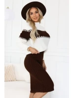 571-2 Dvoudílný svetr s vypasovanou sukní - čokoládový