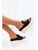 Pantofle Na Platformě A Klínu S Dekorací Černé Tanonea