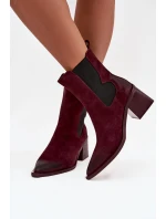 Kožené semišové dámské boty na podpatku vyhřívané Artiker 57C0048 bordó