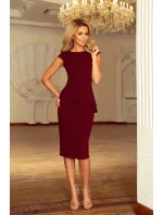 Elegantní dámské midi šaty v bordó barvě s volánkem model 6261782