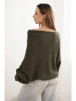 Dámský asymetrický batwing svetr z viskózy khaki