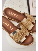 Kožené pantofle s ozdobným detailem a pletením Zazoo 40426 zlaté