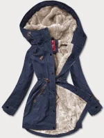 Tmavě modrá dámská zimní bunda parka se vsadkami z eko kůže (2M-21A93) Tmavě modrá dámská zimní bunda parka se vsadkami z eko kůže (2M-21A93)