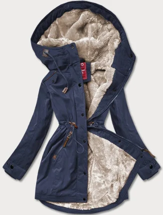 Tmavě modrá dámská zimní bunda parka se vsadkami z eko kůže (2M-21A93) Tmavě modrá dámská zimní bunda parka se vsadkami z eko kůže (2M-21A93)