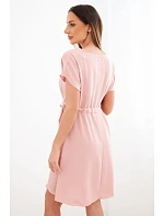Dámské šaty s krátkým rukávem a zavazováním v pase tmavě pudrově růžové Dámské šaty s krátkým rukávem a zavazováním v pase tmavě pudrově růžové