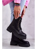 Dámské zateplené kožené kozačky světle Černé Dorchen