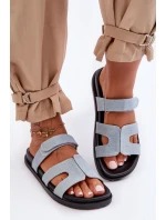 Kožené klasické žabky dámské na suchý zip hnědé Amedon