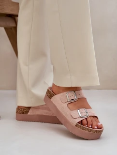 Dámské Pantofle Na Masivní Platformě S Přezkami Růžové Aramia