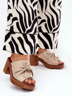 Dámské Pantofle Na Podpatku Z Eko Kůže Béžové Kikilla