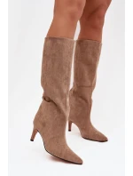 Dámské nazouvací kozačky na jehlovém podpatku Olivienne – béžové Dámské nazouvací kozačky na jehlovém podpatku Olivienne – béžové