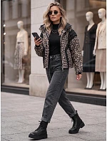 Dámská přechodová bunda s kapucí v leopardím vzoru, béžová, FashionStreet TY6041 Dámská přechodová bunda s kapucí v leopardím vzoru, béžová, FashionStreet TY6041