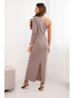 Dámské večerní šaty z viskózy s ozdobným řasením mořská