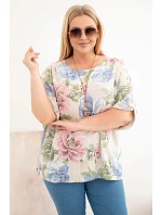 Dámská bavlněná halenka Plus Size s krátkým rukávem a květinovým vzorem béžová Dámská bavlněná halenka Plus Size s krátkým rukávem a květinovým vzorem béžová