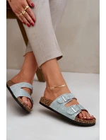 Textilové pantofle na korkové podrážce s přezkami mátové Atera