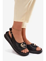 Kožené sandály na platformě s ozdobou S.Barski KV61-6047 Černé