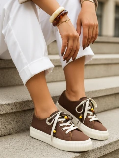 Dámské tenisky s ozdobnými korálky cappuccino FashionStreet ZY1404