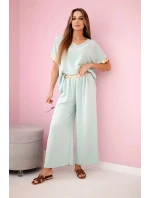 Viskózový komplet se zlatým lemováním tmavá máta