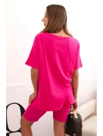 Dámský bavlněný komplet s krátkým rukávem a šortkami fuchsie