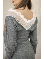 Dámské šaty s 3/4 rukávy a krajkou na zádech khaki Dámské šaty s 3/4 rukávy a krajkou na zádech khaki