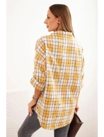 Dámská kostkovaná bavlněná košile s efektem obnošení hořčicová Dámská kostkovaná bavlněná košile s efektem obnošení hořčicová