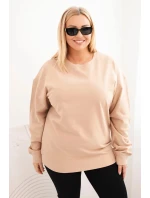 Dámská mikina Plus Size bavlněná basic s kulatým výstřihem bežová