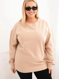 Dámská mikina Plus Size bavlněná basic s kulatým výstřihem bežová