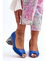 Kožené lodičky s ozdobným podpatkem Lewski Shoes 2608/K Modré