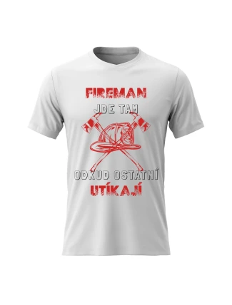 Pánské bavlněné tričko s potiskem - HASIČ - bílé