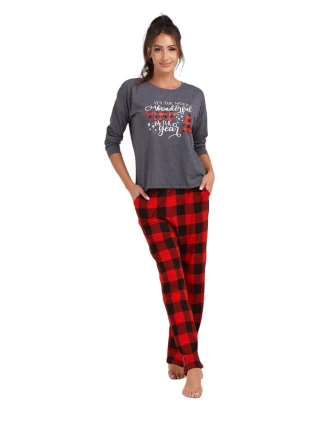 Dámské pyžamo 165/051 šedá vzor vánoce - Karol