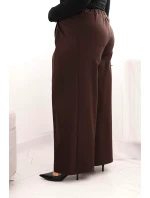 Dámské kalhoty Plus Size s širokými nohavicemi a plisováním hnědé