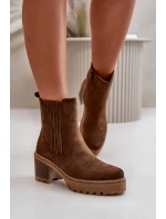 Dámské boty na podpatku z eko semiše zateplené tmavě hnědé Nevitas