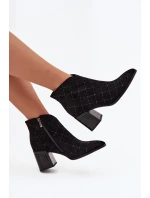 Dámské kotníkové boty na podpatku se zdobením D&A MR52-133 Černé