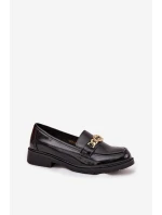Lakované dámské mokasíny se zlatým ozdobným S Bar ski HY52 539 černé Lakované dámské mokasíny se zlatým ozdobným S Bar ski HY52 539 černé