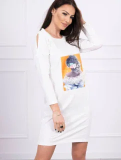 Šaty s 3D grafikou, krajka v barvě ecru