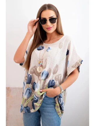 Dámská bavlněná košile s květinovým vzorem béžový